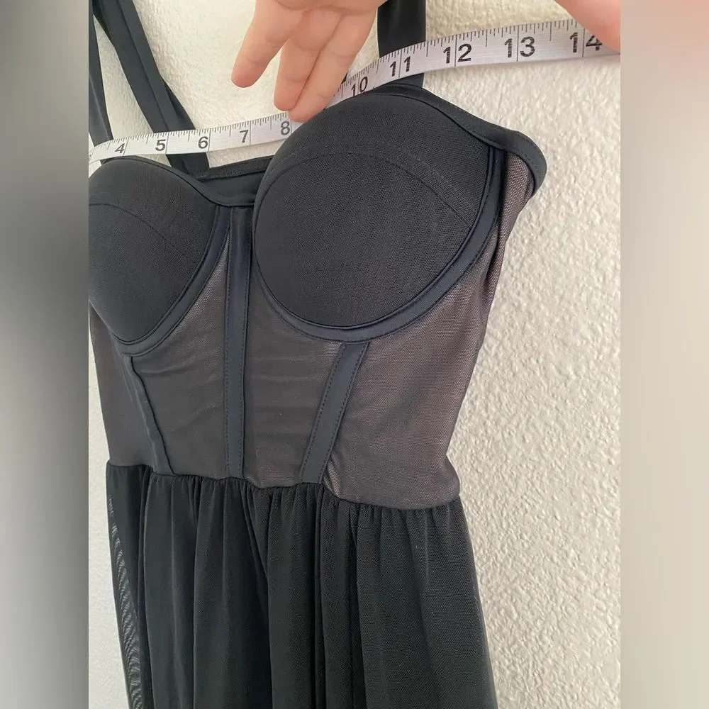 WEISSMAN Dance Costume maxi black corset Bustier Mesh Dress D10563 Adult XSA